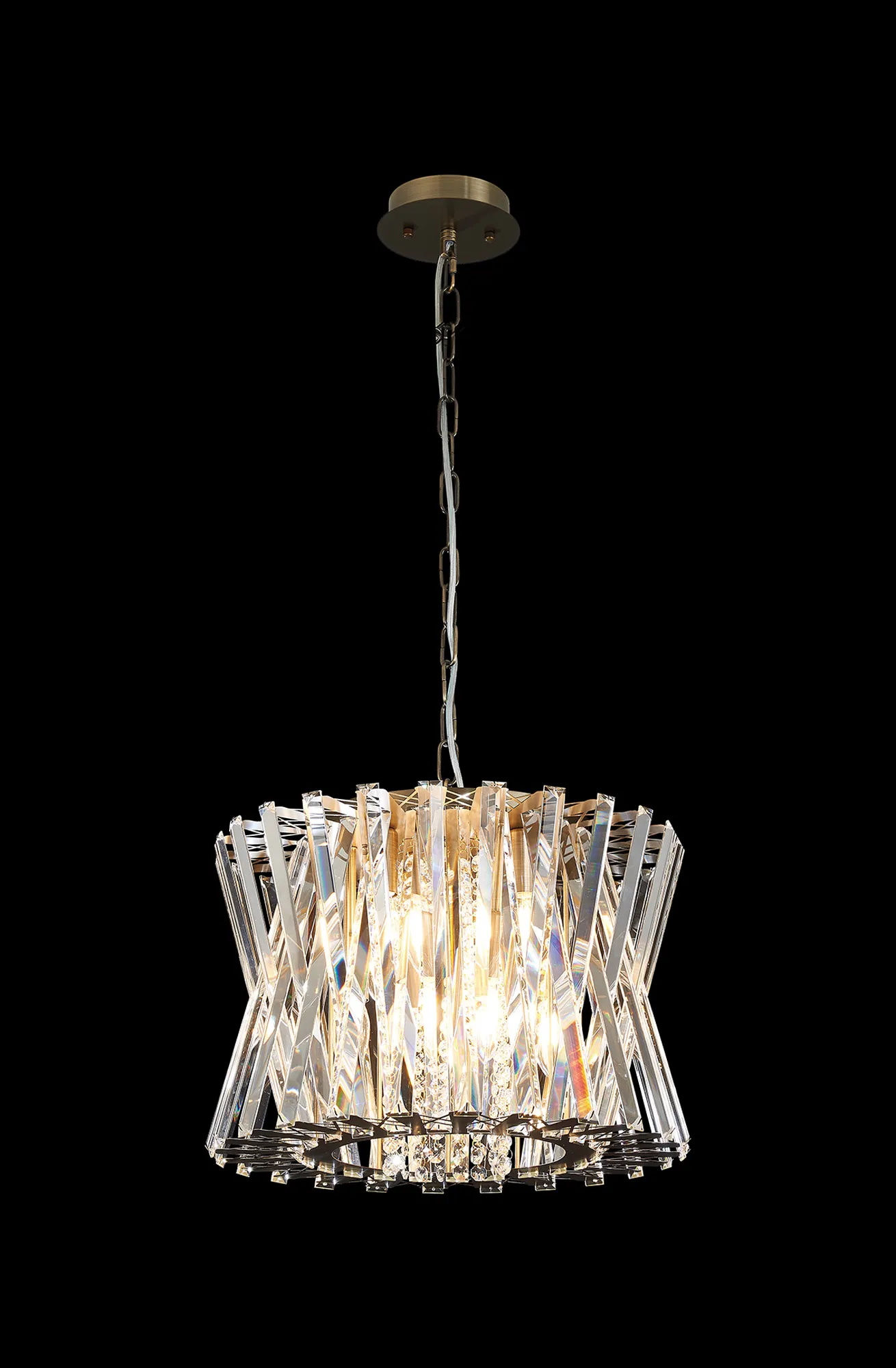 Faline Antique Brass Crystal Ceiling Lights Diyas Ringed & Square Crystal Fittings